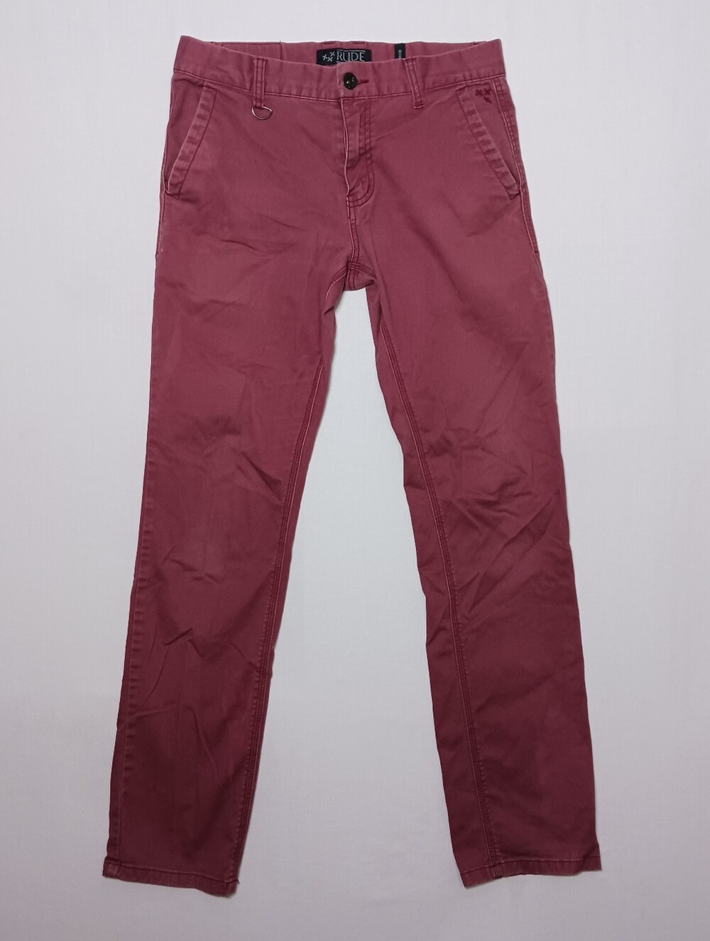 Rude XXX Mens Skinny Twill Chino Pants 30X32 Rose Stretch